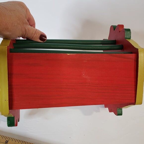 CUTE Little Red Christmas Poinsettia Wooden Basket Decor Holiday Handle Caddy - Picture 5 of 9